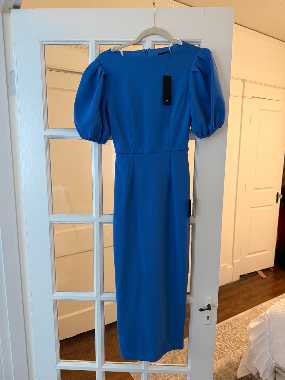 NWT Lulu's “Simply Beloved” Blue Puff Sleeve Bodycon Midi Dress (XS)